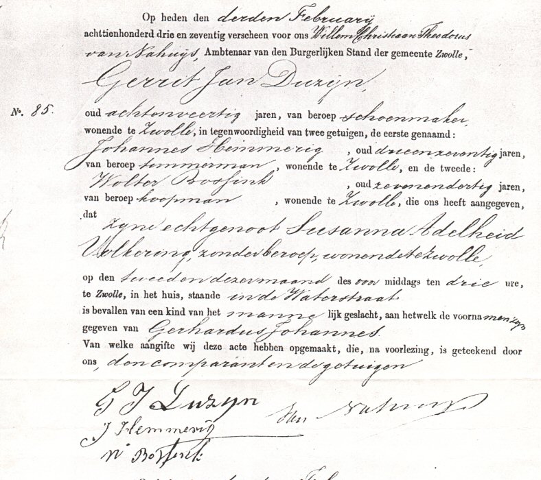 geboorteakte van Gerhardus Johannes Duzijn